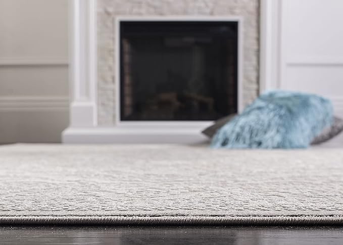 SAFAVIEH Area Rug 5' Square - Reflection Collection - Light Grey & Cream, Non-Shedding & Easy Cleaning, Ideal for Living Room, Bedroom (RFT668G)