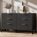 55" Wide Fluted 6 Drawer Dresser for Bedroom, Wooden Dresser Modern Chest of Drawers TV Stand Dressers with Organizer Storage for Bedroom, Living Room, Entryway, Hallway, Black
