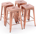 Vogue Furniture Direct 24" Bar Stools Backless Metal Barstools Indoor-Outdoor Counter Height Stools with Square Seat, Set of 4 (Rose Gold)