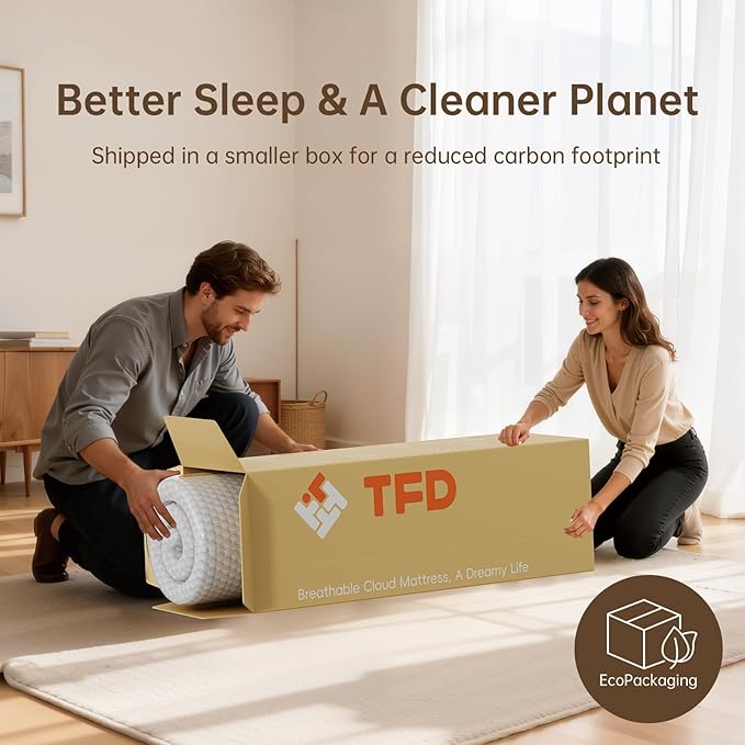 TFD Full Memory Foam Mattress New Version Cool Gel Infused Medium Firm Zoned Pressure Relief for Cooling Sleep Fiberglass Free CertiPUR-US Certified Washable Removable Cover 8 Inch (White)