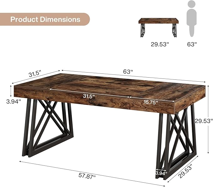 Tribesigns 63-Inch Executive Desk, Farmhouse Office Computer Desk with Sturdy X-Shaped Legs, Large Writing Table Business Furniture Workstation for Home Office, Study (Rustic Brown & Black)