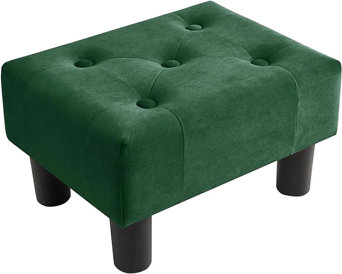 Poofzy Small Foot Stool Ottoman, Velvet Ottoman Foot Rest with Legs, Rectangle Foot Rest for Couch, Footstools and Ottomans Small for Living Room and Entryway (Green)