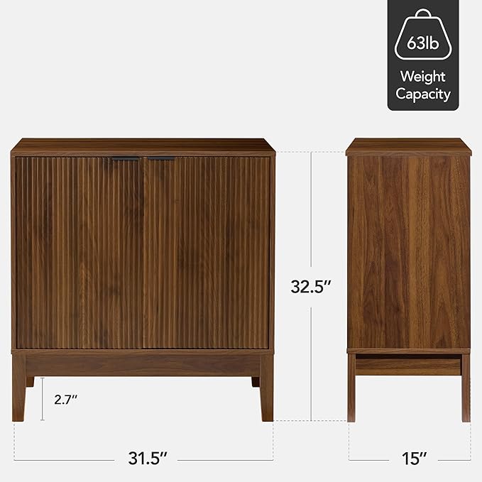 Best Choice Products 2-Door Modern Storage Cabinet, Buffet, Sideboard, Media Cabinet, Cupboard, Entryway Accent Table, Bookcase w/Reeded Panels and Adjustable Shelves – Walnut