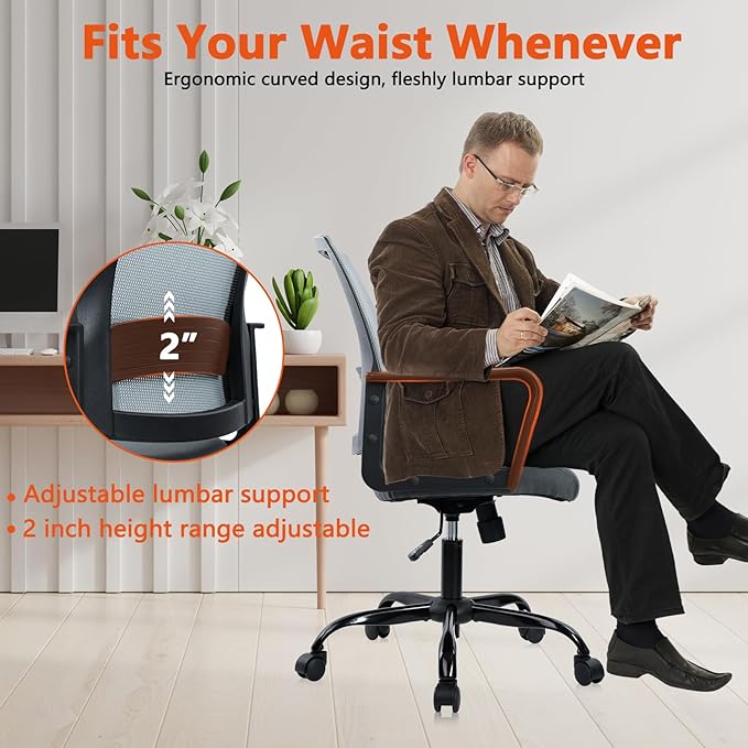 CLATINA Ergonomic Office Chair - Mesh Desk Chair with Lumbar Support, Rolling Comfortable Computer Chairs with Arms for Home Conference, Gray 8 Pack