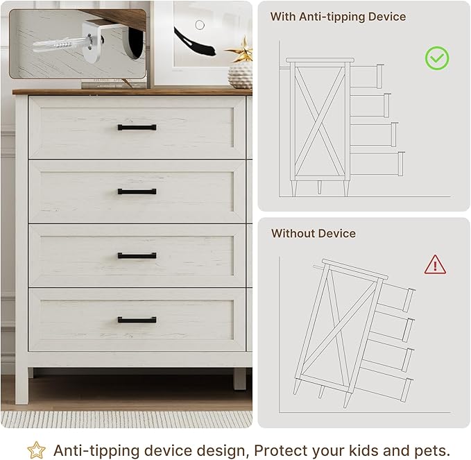 LYNSOM Farmhouse 8 Drawer Dresser for Bedroom, 55 Inch Wide Wood Rustic Chest of Drawers with X-Marking & Bar Handle, Large Storage Dressers Organizer for Bedroom, Living Room, Antique White