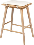 JONATHAN Y CSL2002B Peroni 26" MidCentury Classic Saddle-Seat Solid Wood/Vegan Leather Backless Counter Stool with Removeable Cushion for Pool, Deck, Poolside, Light Birch/Cream
