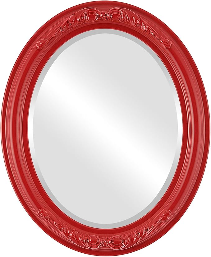 OVALCREST Oval Beveled Wall Mirror for Home Decor - Florence Style - Holiday Red - 40" x 28"