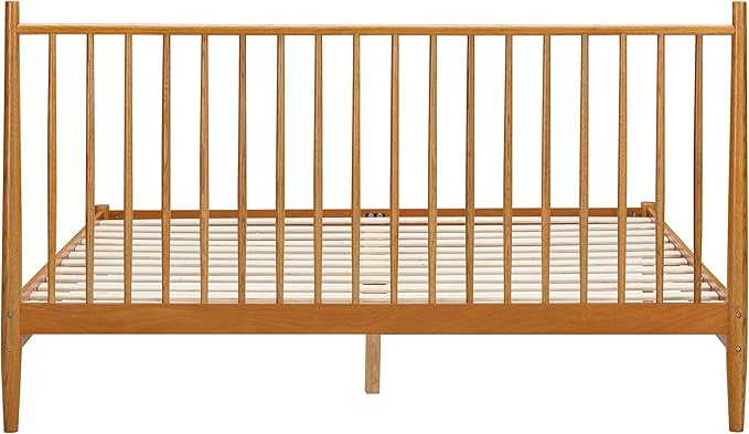 NTC Inno Wooden Bed Frame with Headboard, Solid Oak and Rubber Wood Foundation with Silent Slats and Wood Central Supports, 1000 Lb Capacity, Effortless Assembly, King - Rustic Oak