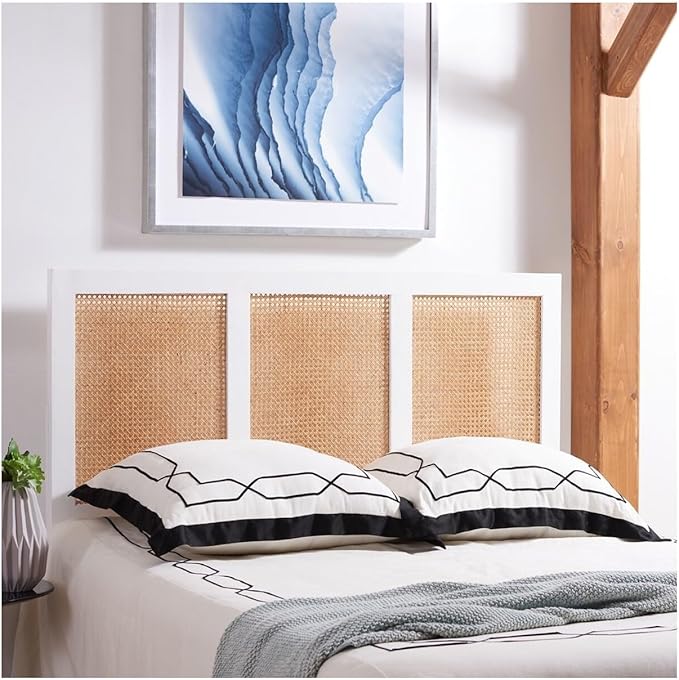 SAFAVIEH Home Collection Vienna White Wash Cane Queen Headboard Platform