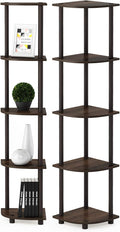 Furinno TURN-N-TUBE Corner Shelf Set of 2, 5-Tier Corner Bookshelf, Open Storage Shelves, for Organization and Storage, Living Room, Home Office, Garage, Walnut