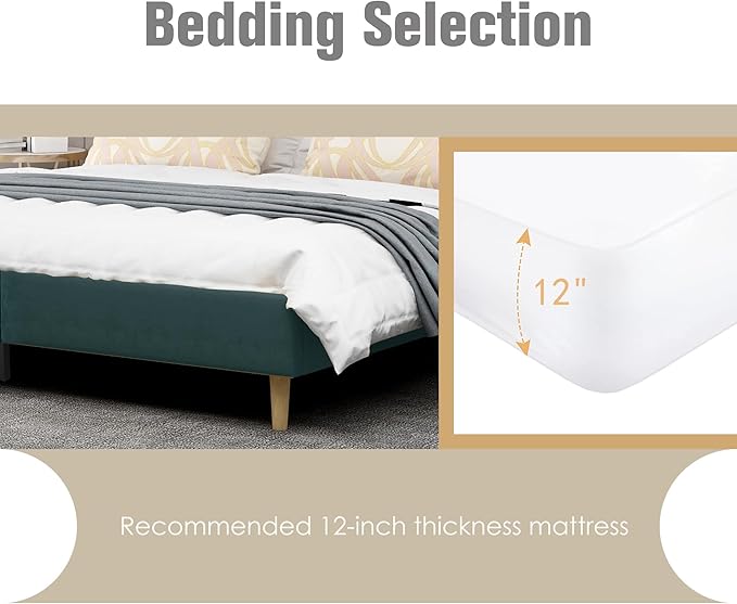 AGARTT Upholstered Platform Bed Frame Full Size with Headboard and Footboard/Wooden Slats Support/No Box Spring Needed/Easy Assembly, Green Velvet