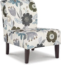 Signature Design by Ashley Triptis Floral Armless Accent Chair with Attached Cushions, Fabric Upholstery, Wood Legs, 16.63" Seat Height, White, Blue & Gray