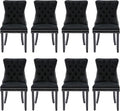 Velvet Upholstered Dining Chairs Set of 8, Modern Style Kitchen Side Chairs with Nailhead Trim and Wood Legs,Metal Pulling Ring for Dining Room Living Room(Black)