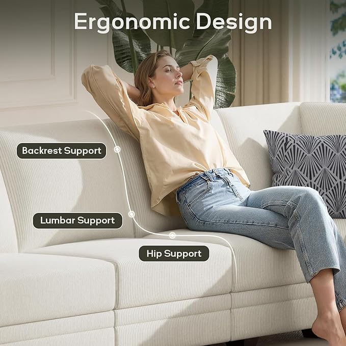 Wanderwell Oversized Modular Sectional Sofa, 8-Seater U Shaped Couches with Movable Ottoman,Corduroy Sectional Couch with Wide and Deep Seats Suitable for Living Room,Bedroom,Apartment (Cream, U-8)