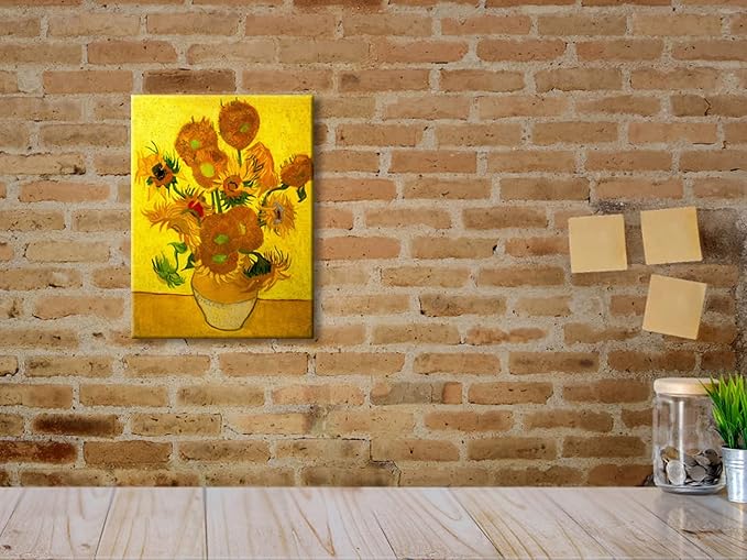 Wieco Art Abstract Flowers Giclee Canvas Prints Wall Art Vase with Fifteen Sunflowers by Van Gogh Classic Oil Paintings Reproduction for Home Decor Modern Stretched and Framed Floral Picture