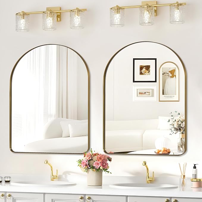 ANDY STAR Arched Mirror, 30 x 36 Inch Gold Wall Mirror in Stainless Steel Metal Frame, Arch Top Rounded Corner 1 Inch Deep Set Design Wall Mount Hangs Vertical