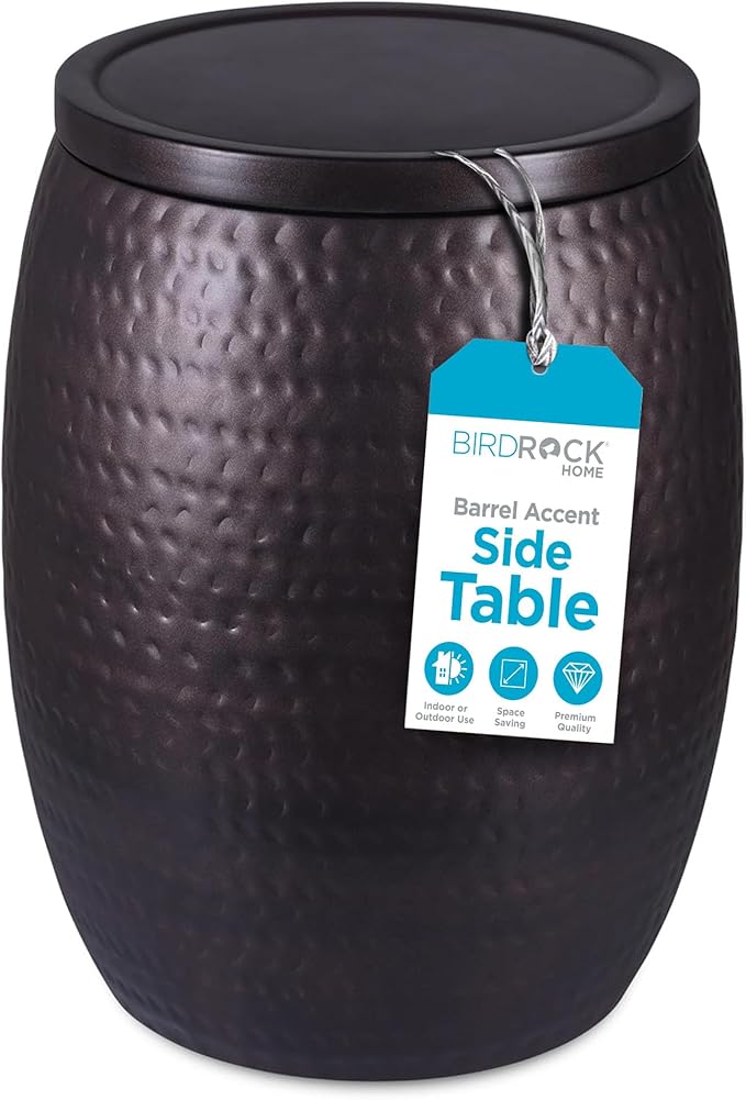 BIRDROCK HOME Iron Storage Side Table - Rustic Woven End Table with Removable Lid - Circle Barrel Accent Furniture for Living Room, Indoor, or Outdoor Use - 15.94" Dx 20" H - Oil Rubbed Bronze