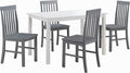 Walker Edison 4 Person Modern Farmhouse Wood Small Dining Table Dining Room Kitchen Table Set 4 Chairs Set, 48 Inch, White and Grey
