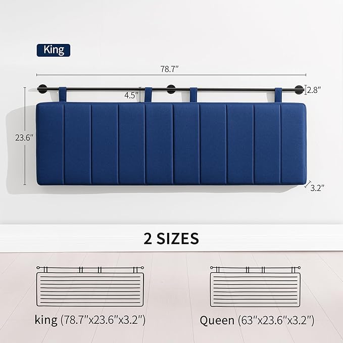 UEV King Headboard Only, Wall Mounted Hanging Upholstered Bed Head Board, Modern Vertical Channel Design of Fine Linen, Elegant Dark Blue Fluted Headboard for Bedroom (Dark Blue, King Size)