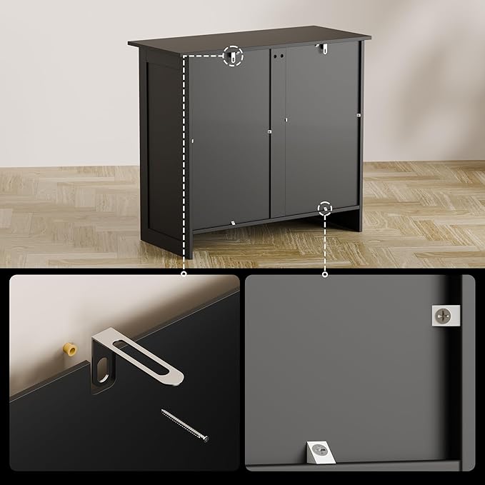 Buffet Cabinet with Storage - Buffets & Sideboards Kitchen Storage Cabinet, Wood Console Table Coffee Bar Accent Cabinets for Living Room Dining Room Entryway Small 2 Doors & Drawers, Black 35.4"W
