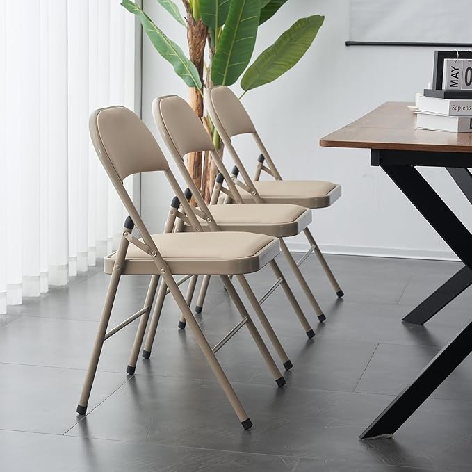 10 Pack Light Brown Folding Chairs with Padded Seats, Portable Foldable Chairs for Indoor and Outdoor, Commercial Seat with Metal Frame for Events Office Wedding Party, 330lbs Capacity