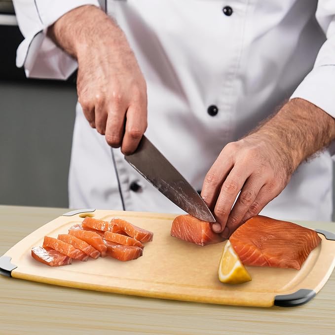 Dishwasher Safe Cutting Boards for Kitchen - Extra Large Composite Wood Cutting Board with Non-Slip Feet & Juice Groove - Thin & Lightweight Eco-Friendly Chopping Board (18" × 12", Natural)