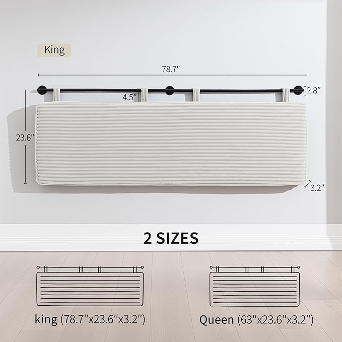 UEV King Headboard Only, Wall Mounted Hanging Upholstered Bed Head Board, Modern Vertical Channel Design of Fine Flannel, Elegant Beige Fluted Headboard for Bedroom (Beige, King Size)