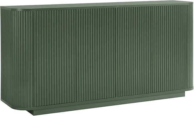LKTART 64" Buffet Cabinet with Storage, Modern Fluted Accent Sideboard Media Console Credenza with Adjustable Shelves Pressed Spring for Kitchen Living Room,31.5" H (Green)