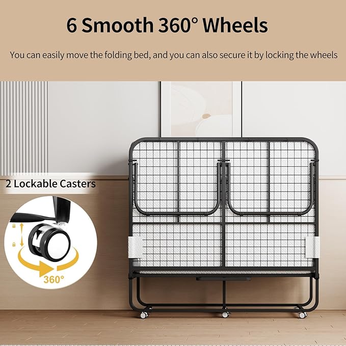 Folding Bed with Mattress 75"x54" Extra Wide Double Folding Bed, Upgraded Sturdy Construction Portable with Mattress for Adult Guests, Folds Down to Save Space (75" x 54")