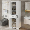 Tall Freestanding Storage Cabinet with 4 Doors & One Drawer, Multi-Purpose Organizer with Adjustable Shelf for Bathroom, Office, Living Room, White