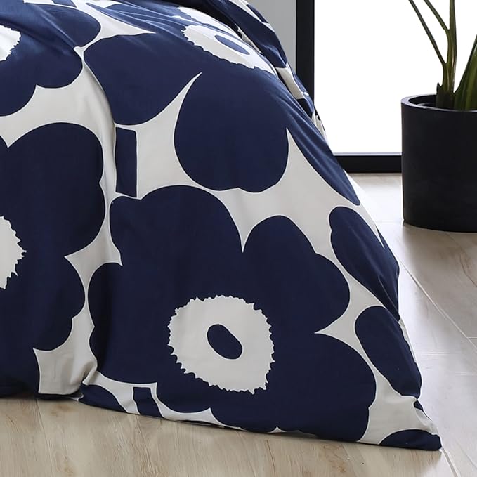 Marimekko - King Duvet Cover Set, Cotton Bedding with Matching Shams & Button Closure, All Season Home Decor (Unikko Indigo, King)