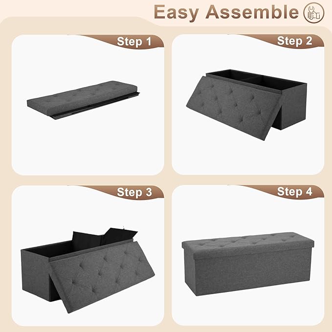 30 Inches Ottoman with Storage, Folding Ottoman Bench Set, Storage Bench for Bedroom, Chest for Entryway, Living Room, Support 500LBS, Grey (Grey, 30" W)