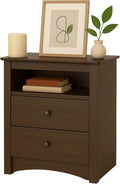 Prepac Sonoma 2 Drawer Nightstand: Elegant Bedroom Furniture, Bedside Table with Open Shelf, 23.25"W x 16"D x 28"H, Espresso