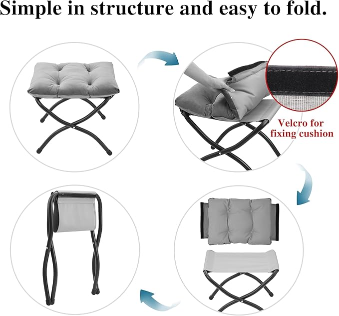 15"(H) Folding Ottoman, Foldable Footrest Stool, Portable Small Foot Stool for Couch, Collapsible Foot Rest Ottoman for Sofa, Accent Padded Ottomans for Living Room, Bedroom, Pink