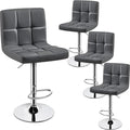 Yaheetech Bar Stools Set of 4, Adjustable Swivel Barstools with High Backrest, PU Leather Kitchen Island Chairs, Thickened Seat Cushion Counter Height Barstools, Grey