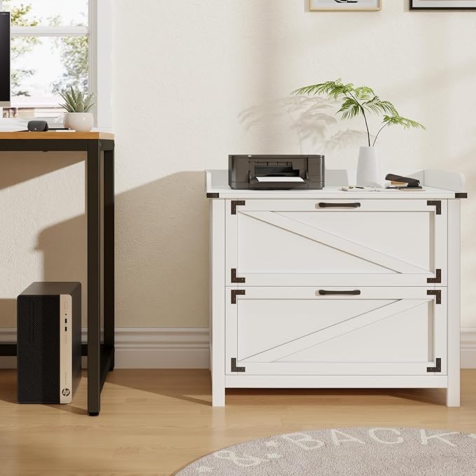 2 Drawer File Cabinet with Lock, Modern Farmhouse Filing Cabinet for Legal/Letter/A4 Size Hanging Files, Large Wood File Cabinets for Home Office