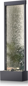 Alpine Corporation Mirror Waterfall Fountain with Stones and Lights - Zen Indoor/Outdoor Decor for Office, Living Room, Patio, Entryway - 72 Inches