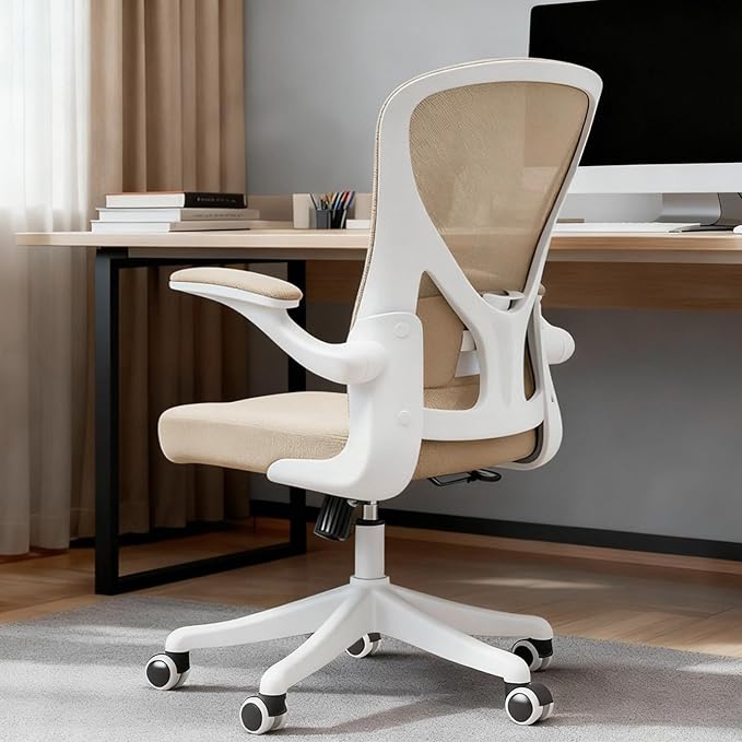 Ergonomic Office Chair with Adjustable Lumbar Support & Flip-Up Armrests - High Back Computer Desk Chair with Thickened Seat Cushion, Rolling Wheels for Home/Office Study Work
