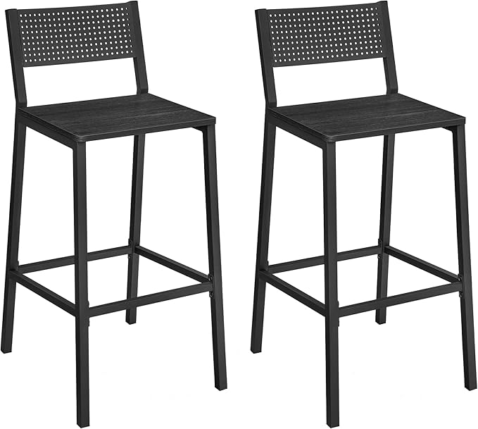 VASAGLE Bar Stool Set of 2, Bar Chairs for Kitchen, Dining Room, Industrial, Charcoal Gray and Black ULBC070B22