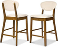 Best Choice Products Bar Stool Set of 2, Mid-Century Modern Upholstered Wood, Armless Counter Height w/Seat Cushion, Backrest - Walnut/Cream