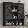 Vabches Bathroom Wall Cabinet, Farmhouse Medicine Cabinet with Double Sliding Barn Door and Adjustable Shelves, Wooden Vintage Storage Cabinet Wall Mounted for Bathroom, Kitchen Dining, Black