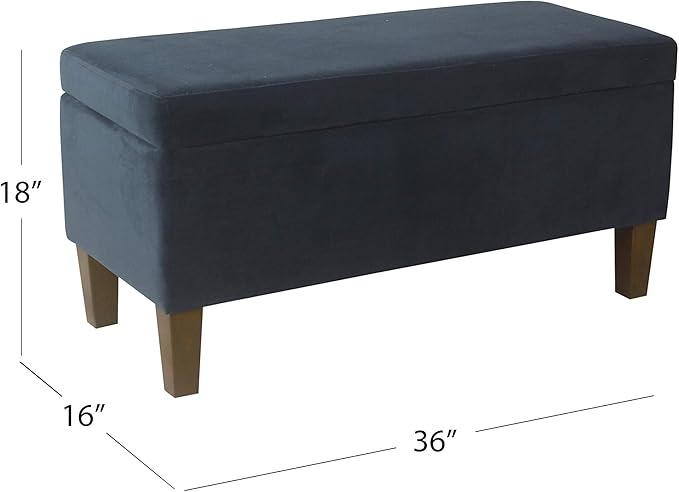 HomePop Large Upholstered Rectangular Storage Ottoman Bench with Hinged Lid, Navy
