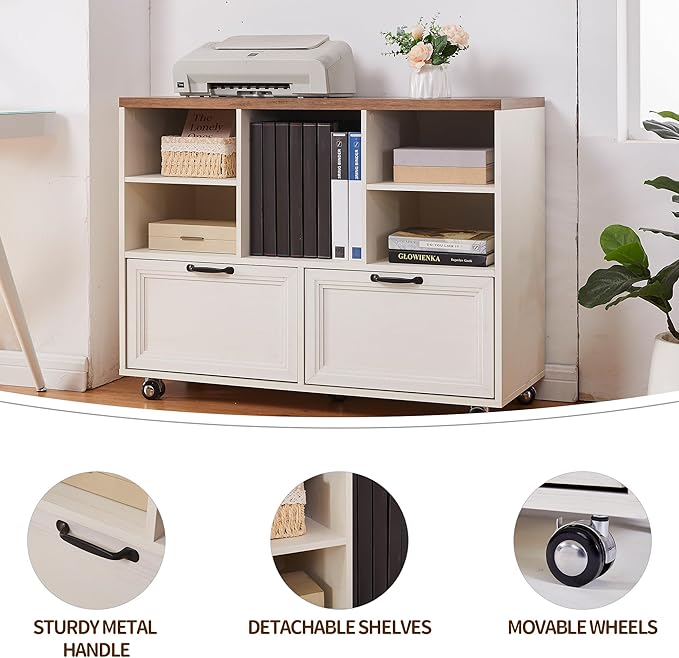 60" Farmhouse Executive Desk with 40" Mobile File Cabinet,L Shaped Desk Set with Charging Station,Office Desk with Storage Drawers,Wood Computer Desk Set for Office Work,Home Study