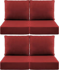 Luxury 6" Outdoor Cushions for Patio Furniture, 24x24x6" Thick Seat Cushion Set of 4, Fade Resistant Couch Chair Replacement Cushions High Density Deep Wicker Chair Cushion w/ Removable Cover, Red