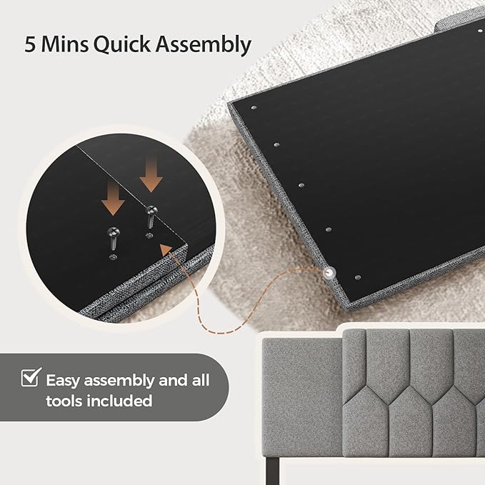 Upholstered Tufted Headboard, 3 in 1 Headboard for Full/Queen/King Size Bed, Height & Width Adjustable Head Boards, Attach Frame, Study & Comfortable, Ideal for Bedroom, Dorm, Guest Room, Grey