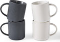 famiware Coffee Mug Set for 4, Star 16 oz Catering Mugs Cup Set with Handle for Coffee, Tea, Cocoa, Milk - Ceramic Stoneware Drinkware Set, Matte White + Matte Dark Charcoal
