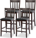 COSTWAY Counter Height Bar Stools Set of 4, 25'' Wooden Pub Chairs with PU Leather Seat, Mid Century Modern Upholstered Island Chairs for Kitchen, Living Room, Dining Room, Bar