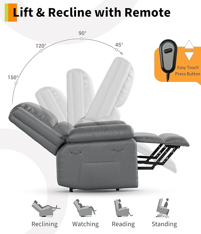 GarveeHome Power Lift Recliner Chair - Heat and Massage, Faux PU Electric Lift Recliner for Elderly & Mobility Impaired, Adjustable Back and Legs, Heavy Duty Lift Chair for Seniors