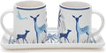 Ceramic Coffee Mugs with Handle Set – 2-Piece 11 Oz Ceramic Coffee Cups & 9" Tray, Handmade White Color, Microwave Safe Gift Set for Tea Lovers, Home Kitchen Décor