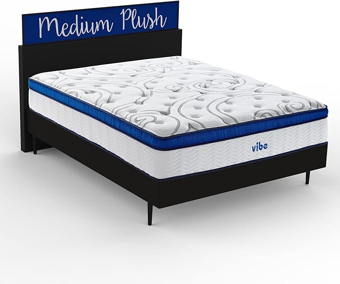 Vibe Quilted Hybrid Mattress, 12-Inch Innerspring and Pillow Top Gel Memory Foam Mattress, Fiberglass Free, CertiPUR-US Certified Bed in a Box, California King